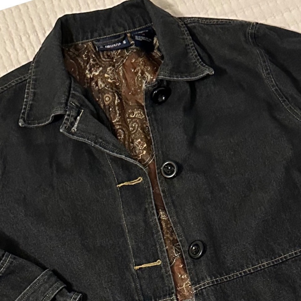 Bill Blass Denim Jacket Wom Sz 14 Black Dark Wash Excellent Paisley one Button